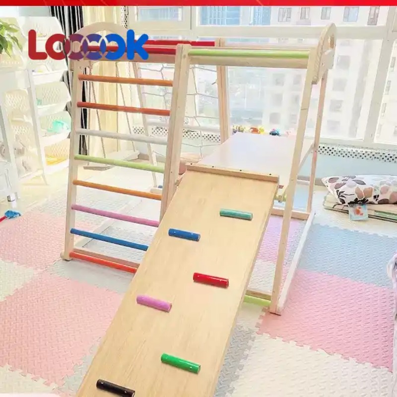 Home Gym For Toddlers - مجموعة تسلق خشبية متعددة الوظائف للأطفال