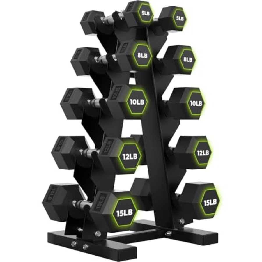 Hex Dumbbell Set - مجموعة دمبل سداسية الشكل مغطاة بالمطاط